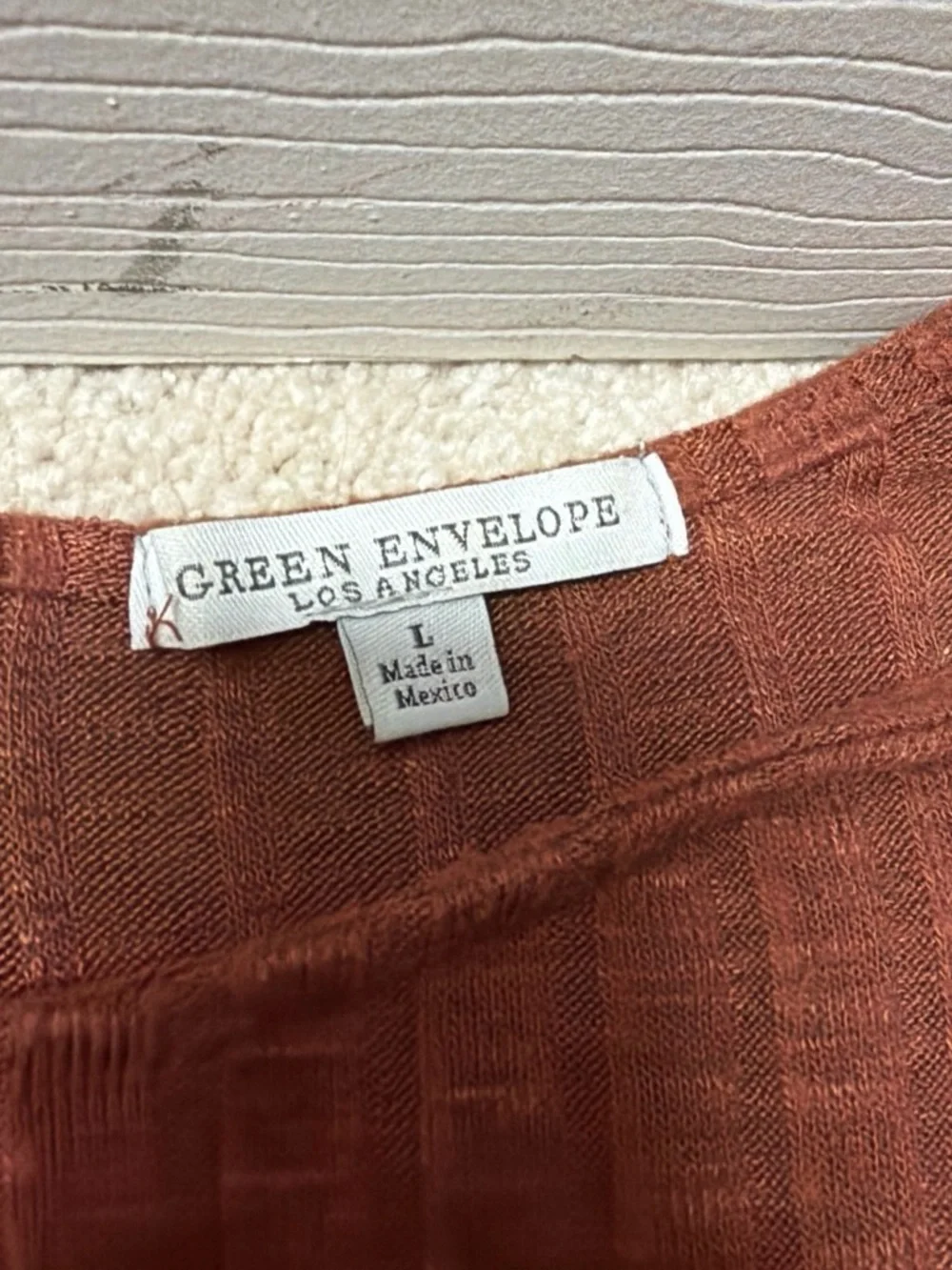 Green Envelope Rust-Tone Ribbed Top - Picture 2 of 2